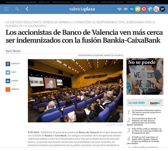 The merger of CAIXABANK-BANKIA would entail the universal succession of Caixabank as subsidiary civil liable, in the place of Bankia, in the criminal proceedings of Banco de Valencia.