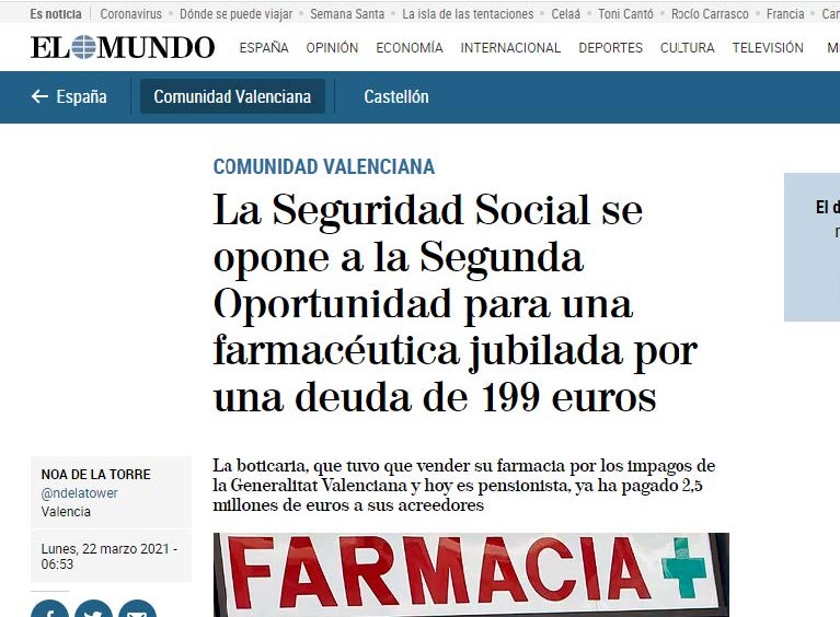 Primer conflicto con la Seguridad social en los Juzgados de lo Mercantil de Valencia por la segunda oportunidad.